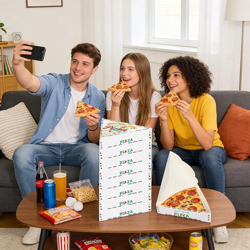 200 علبة من علب شرائح البيتزا، حاوية تخزين شريحة بيتزا واحدة يمكن التخلص منها مع طباعة ملونة، 9.3 × 9.1 × 1.8 بوصة، حامل صينية لصناديق الطعام المثلثة من الورق المقوى لحفلات أعياد الميلاد وحفلات الزفاف in Kuwait