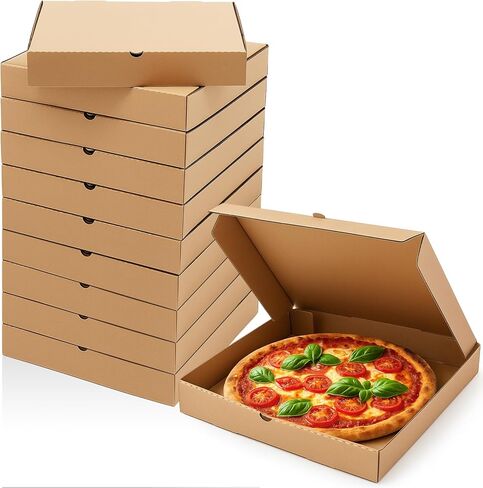 10 Pcs Pizza Boxes 16 x 16 Inches Corrugated Pizza Box, Grease Resistant Kraft Takeout Containers Packing Boxes for Homemade Cake, Cookies, Food and Crafts in Saudi Arabia