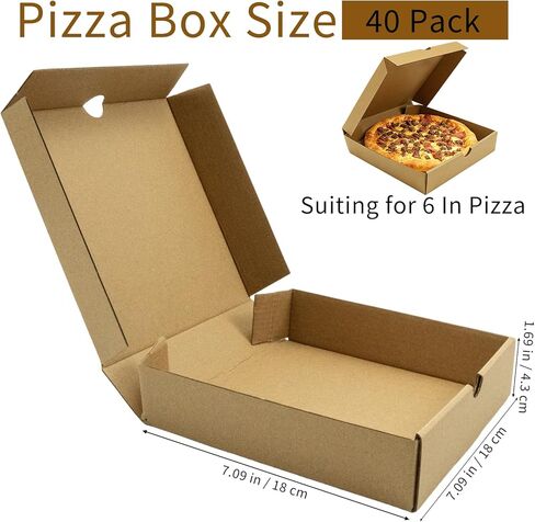40 Pack Pizza Boxes, 7 x 7 x 1.6 Inch Small Corrugated Cardboard Pizza Box, Takeout Containers for Cake, Cookies, Food, Restaurant, Packing, Shipping in Kuwait