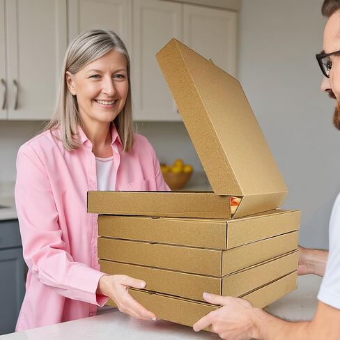 KEEPARTY 8PCS 14x14×2 Inch Kraft Pizza Box Corrugated Pizza Boxes Disposable Personal Storage Boxes for Takeout Weddings Birthdays and Parties in Saudi Arabia