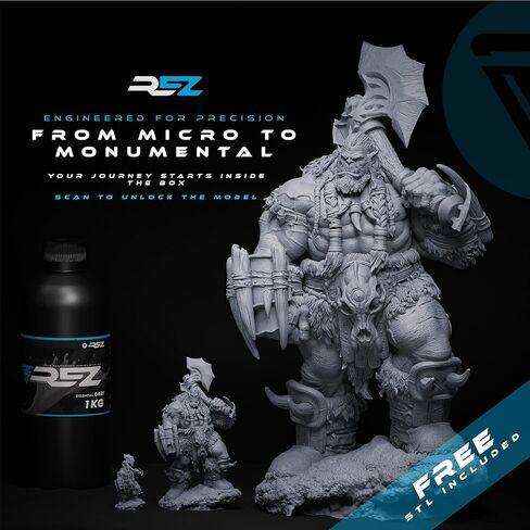 Resin 1 kg, Essential Grey UV Photopolymer Resin for SLA/DLP/LCD 3D Printers, Ultra-High Detail, Fast-Curing Tough Resin for Highly Detailed Models, high Strength and Low Odor, 2K 4K 6K 8K in Kuwait