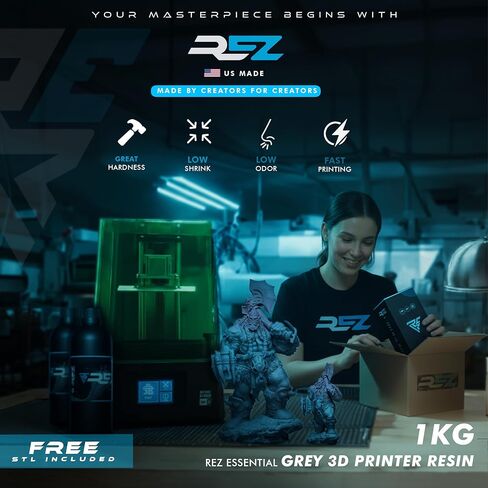 Resin 1 kg, Essential Grey UV Photopolymer Resin for SLA/DLP/LCD 3D Printers, Ultra-High Detail, Fast-Curing Tough Resin for Highly Detailed Models, high Strength and Low Odor, 2K 4K 6K 8K in Kuwait