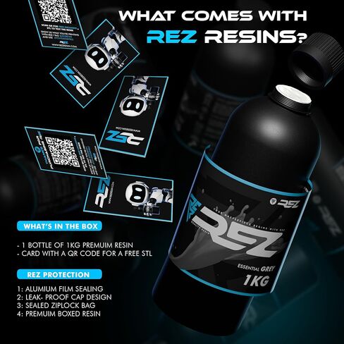 Resin 1 kg, Essential Grey UV Photopolymer Resin for SLA/DLP/LCD 3D Printers, Ultra-High Detail, Fast-Curing Tough Resin for Highly Detailed Models, high Strength and Low Odor, 2K 4K 6K 8K in Kuwait