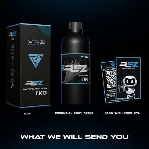 Resin 1 kg, Essential Grey UV Photopolymer Resin for SLA/DLP/LCD 3D Printers, Ultra-High Detail, Fast-Curing Tough Resin for Highly Detailed Models, high Strength and Low Odor, 2K 4K 6K 8K in Kuwait