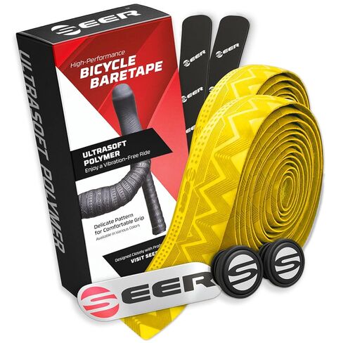 SEER Bike Bar Tape – New Ultra-Soft Polymer Handlebar Tape for Road & Gravel Bikes, Comfortable Anti-Vibration Cycling Tape, Complete Kit with 2 Rolls, End Plugs & Finish Strips (Navy Blue) in Saudi Arabia