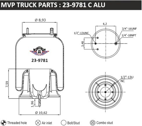 2X MVPTruckParts Air Spring Bag Replacement for Freightliner Trucks - Replaces Firestone 9781, 8537, 8536, Freigthliner 681-320-0017, W01-358-9781, Goodyear 1R12-603, A16-14004-000 in Saudi Arabia