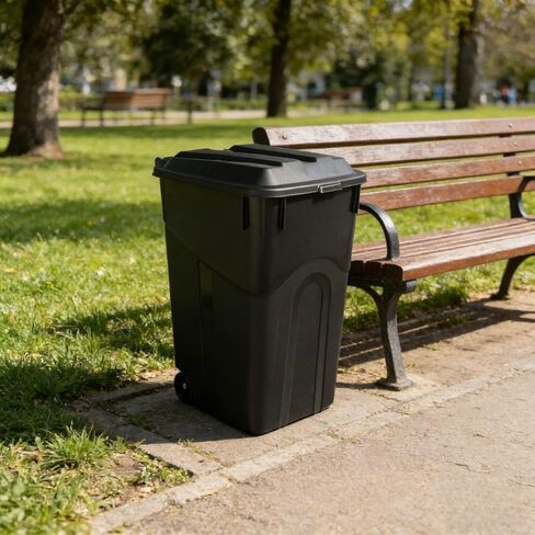 45 Gallon Wheeled Garbage Can, Attached Lid, Black in Saudi Arabia