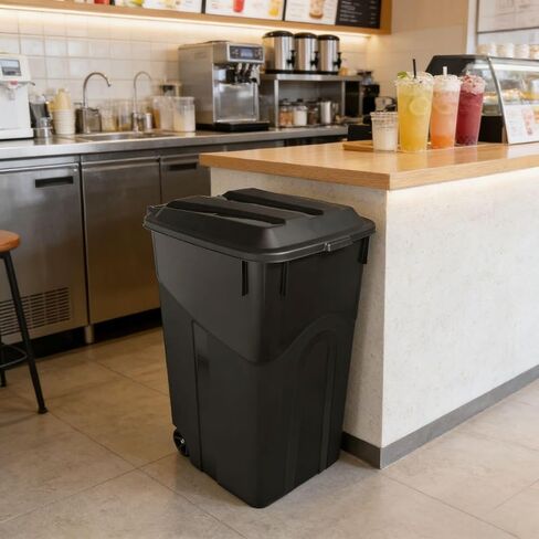 45 Gallon Wheeled Garbage Can, Attached Lid, Black in Saudi Arabia