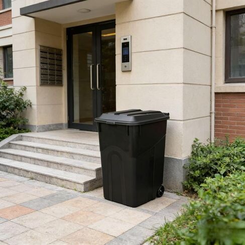 45 Gallon Wheeled Garbage Can, Attached Lid, Black in Saudi Arabia