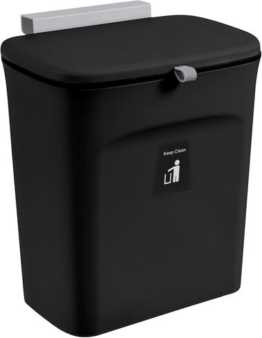 Tiyafuro 2.4 Gallon Kitchen Compost Bin for Counter Top or Under Sink, Hanging Small Trash Can with Lid for Cupboard/Bathroom/Bedroom/Office/Camping, Mountable Indoor Compost Bucket, Black in Saudi Arabia