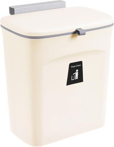 Tiyafuro 2.4 Gallon Kitchen Compost Bin for Counter Top or Under Sink, Hanging Small Trash Can with Lid for Cupboard/Bathroom/Bedroom/Office/Camping, Mountable Indoor Compost Bucket, Black in Saudi Arabia