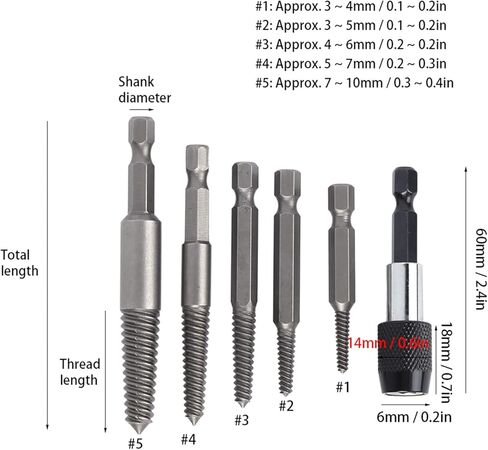 6Pcs Headless Screw Extractor, Steel Quenched Fine Teeth Set for Stainless Steel Bolts in Saudi Arabia