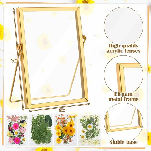 Floating Picture Frames 5''x7'' Flower Frame Pressed Kit Include 4 Pcs Gold Metal Picture Frames and 68 Pcs Dried Pressed Flowers for Crafts DIY Wedding Tabletop Display, Home Decor, Gifts in Saudi Arabia