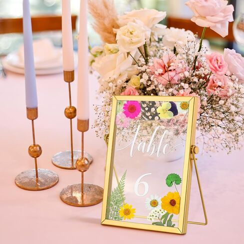 Floating Picture Frames 5''x7'' Flower Frame Pressed Kit Include 4 Pcs Gold Metal Picture Frames and 68 Pcs Dried Pressed Flowers for Crafts DIY Wedding Tabletop Display, Home Decor, Gifts in Saudi Arabia