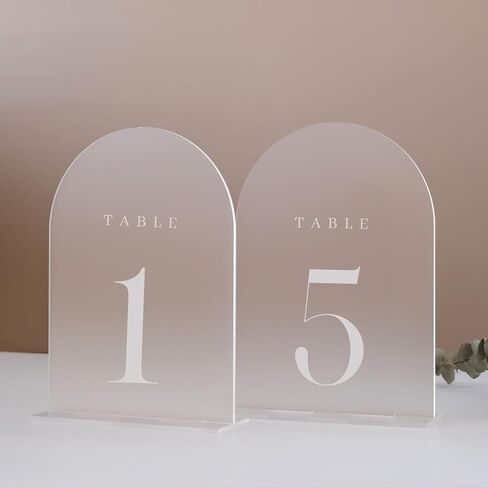 JINMURY Frosted Arch Table Numbers 1-5 with Stands, 5 Pack 5"x7" Frosted Arch Acrylic Table Numbers and Base, Perfect for Wedding Party Event in Saudi Arabia