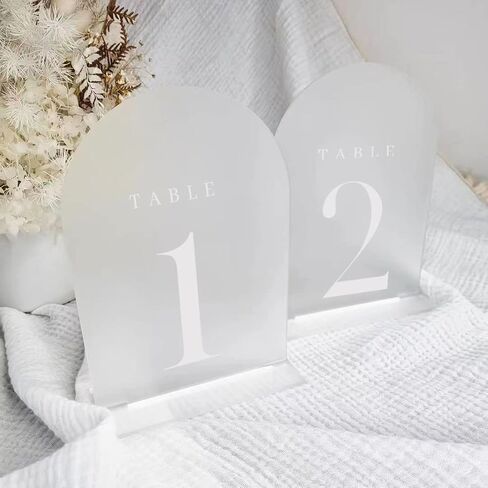 JINMURY Frosted Arch Table Numbers 1-5 with Stands, 5 Pack 5"x7" Frosted Arch Acrylic Table Numbers and Base, Perfect for Wedding Party Event in Saudi Arabia