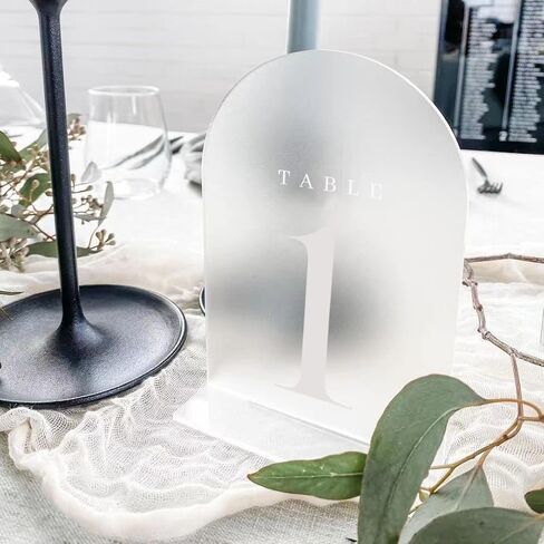 JINMURY Frosted Arch Table Numbers 1-5 with Stands, 5 Pack 5"x7" Frosted Arch Acrylic Table Numbers and Base, Perfect for Wedding Party Event in Saudi Arabia