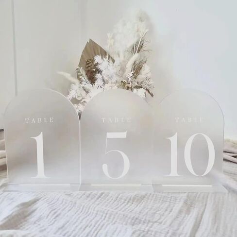 JINMURY Frosted Arch Table Numbers 1-5 with Stands, 5 Pack 5"x7" Frosted Arch Acrylic Table Numbers and Base, Perfect for Wedding Party Event in Saudi Arabia