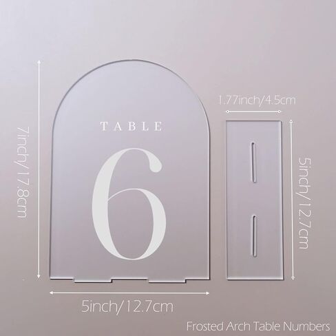 JINMURY Frosted Arch Table Numbers 1-5 with Stands, 5 Pack 5"x7" Frosted Arch Acrylic Table Numbers and Base, Perfect for Wedding Party Event in Saudi Arabia