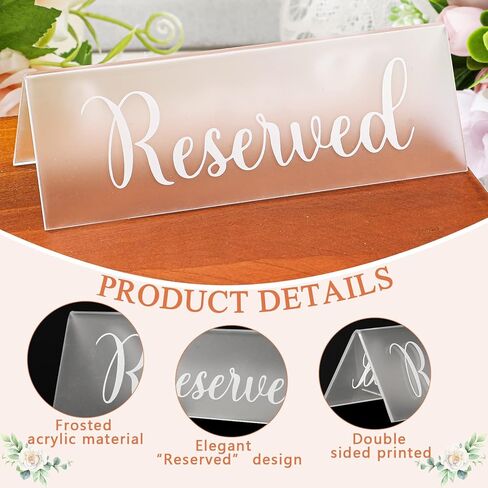 Teling 16 Pcs Acrylic Reserved Table Signs for Wedding Guest Reservation Seat Signs Waterproof Double Sided for Birthday Party Restaurants Meeting Chair Business Office in Saudi Arabia