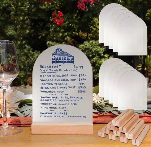 Frosted Blank Arch Acrylic Sign with Wooden Stands - 10 Pack DIY Customizable Sign Kit for Wedding Table Numbers, Restaurant Party Bridal Shower (4x6 Inch) in Kuwait