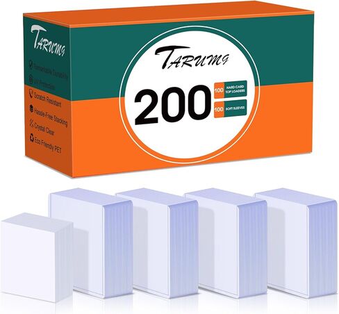 200 حافظة بطاقات ذات تحميل علوي للبطاقات، 3 × 4 بوصة، واقيات بطاقات البيسبول الممتازة ذات الحجم القياسي، لتجارة بطاقات ألعاب كرة القدم البيسبول الرياضية (100 أكمام صلبة + 100 أكمام ناعمة) in Kuwait