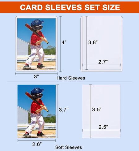 200 حافظة بطاقات ذات تحميل علوي للبطاقات، 3 × 4 بوصة، واقيات بطاقات البيسبول الممتازة ذات الحجم القياسي، لتجارة بطاقات ألعاب كرة القدم البيسبول الرياضية (100 أكمام صلبة + 100 أكمام ناعمة) in Kuwait