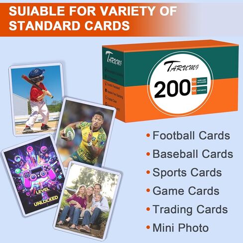 200 حافظة بطاقات ذات تحميل علوي للبطاقات، 3 × 4 بوصة، واقيات بطاقات البيسبول الممتازة ذات الحجم القياسي، لتجارة بطاقات ألعاب كرة القدم البيسبول الرياضية (100 أكمام صلبة + 100 أكمام ناعمة) in Kuwait