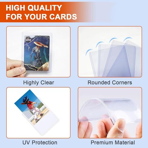 200 حافظة بطاقات ذات تحميل علوي للبطاقات، 3 × 4 بوصة، واقيات بطاقات البيسبول الممتازة ذات الحجم القياسي، لتجارة بطاقات ألعاب كرة القدم البيسبول الرياضية (100 أكمام صلبة + 100 أكمام ناعمة) in Kuwait