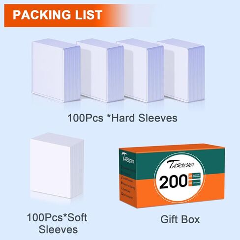 200 حافظة بطاقات ذات تحميل علوي للبطاقات، 3 × 4 بوصة، واقيات بطاقات البيسبول الممتازة ذات الحجم القياسي، لتجارة بطاقات ألعاب كرة القدم البيسبول الرياضية (100 أكمام صلبة + 100 أكمام ناعمة) in Kuwait