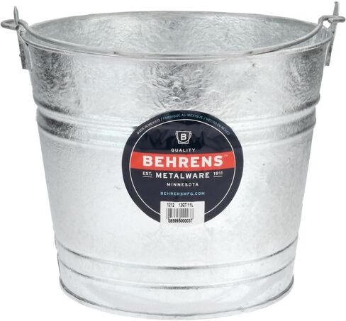 PRO SOURCE Galvanized Steel Round Pail, Gray, 10.75 Inch Height, 12 Quart Capacity, 12.25 Inch Top Diameter, with Handle in Saudi Arabia