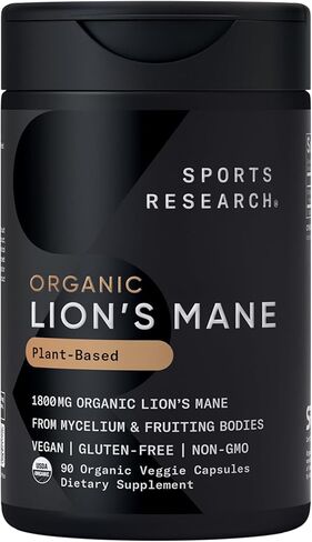 Sports Research® مكمل فطر بدة الأسد العضوي 1800 ملغ - صحة الدماغ والتركيز والدعم المعرفي - عضوي معتمد من وزارة الزراعة الأمريكية · غير معدل وراثيًا · نباتي - 90 كبسولة in Saudi Arabia