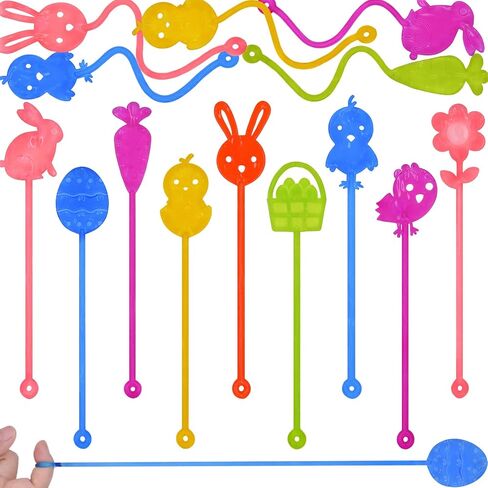 48 Pack Easter Sticky Hand Toys, 9 Styles Easter Egg Chick Bunny Carrot Flower Basket Sticky Stretchy Toys for Kids Boys Girls Easter Basket Stuffers Party Favors Gifts in Kuwait