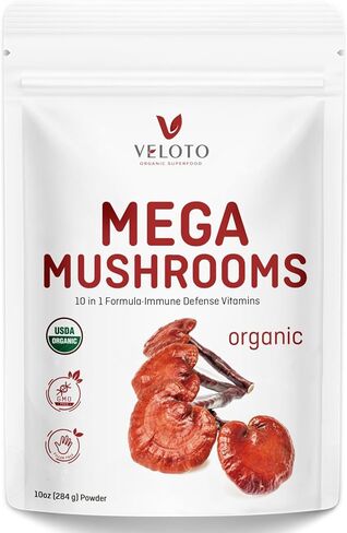 Organic Mega Mushroom Powder Blend,10 in 1 Complex Mushroom Extract Powder Herbal Supplement with Reishi, Cordyceps, Chaga, Lion's Mane, Vegan & More, Sustainably US Grown, Filler Free, 10oz in Saudi Arabia