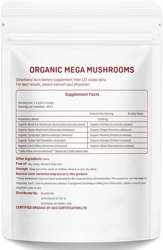 Organic Mega Mushroom Powder Blend,10 in 1 Complex Mushroom Extract Powder Herbal Supplement with Reishi, Cordyceps, Chaga, Lion's Mane, Vegan & More, Sustainably US Grown, Filler Free, 10oz in Saudi Arabia