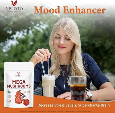 Organic Mega Mushroom Powder Blend,10 in 1 Complex Mushroom Extract Powder Herbal Supplement with Reishi, Cordyceps, Chaga, Lion's Mane, Vegan & More, Sustainably US Grown, Filler Free, 10oz in Saudi Arabia