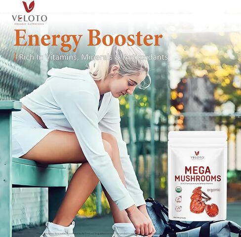 Organic Mega Mushroom Powder Blend,10 in 1 Complex Mushroom Extract Powder Herbal Supplement with Reishi, Cordyceps, Chaga, Lion's Mane, Vegan & More, Sustainably US Grown, Filler Free, 10oz in Saudi Arabia