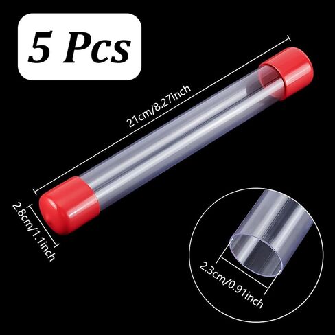 AHANDMAKER 5pcs Empty Storage Tubes Clear 8.26 Inch Long Rigid Plastic Tubing with Red Rubber Caps ID 0.91 Inch Transparent Storage Tube for Bead Containers, Craft, DIY, Red in Saudi Arabia
