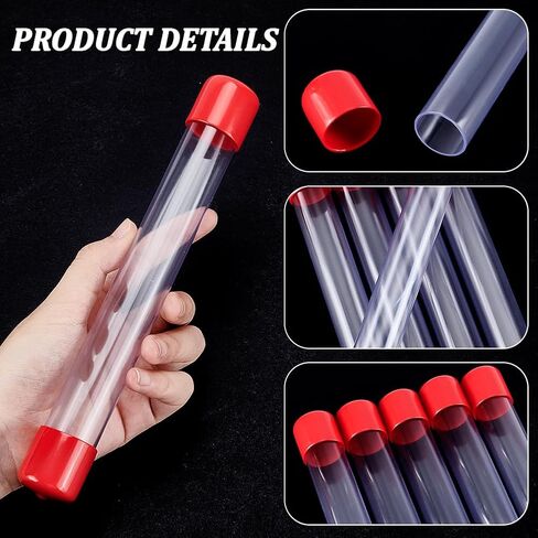 AHANDMAKER 5pcs Empty Storage Tubes Clear 8.26 Inch Long Rigid Plastic Tubing with Red Rubber Caps ID 0.91 Inch Transparent Storage Tube for Bead Containers, Craft, DIY, Red in Saudi Arabia