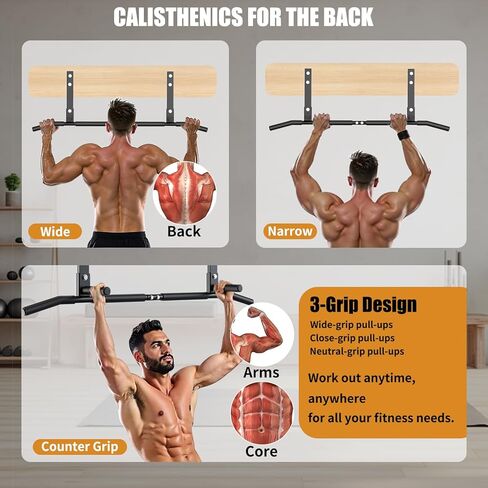 Pull Up Bar, 42"Wide-Grip PullUp Bar Upgrade，Pull Up Bar Suitable for Wooden Beams and Concrete Beams Efficiently Targets More Muscle Groups，Pullup Bar Anti-Slip Grip Treatment，Easy Installation in Saudi Arabia