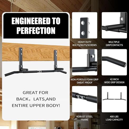 Pull Up Bar, 42"Wide-Grip PullUp Bar Upgrade，Pull Up Bar Suitable for Wooden Beams and Concrete Beams Efficiently Targets More Muscle Groups，Pullup Bar Anti-Slip Grip Treatment，Easy Installation in Saudi Arabia