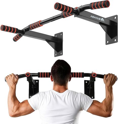 Abahub Wall Mounted Pull Up Bar, Multi-Grip Chin-Up Bar for Home Gym Workout, Drill-installed, Heavy-Duty & Stable Training Bar with 440lbs Capacity, Black-Orange in Saudi Arabia