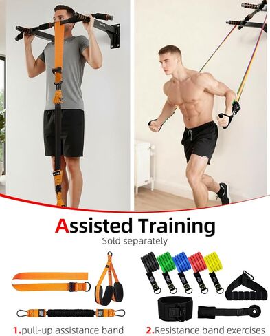 Abahub Wall Mounted Pull Up Bar, Multi-Grip Chin-Up Bar for Home Gym Workout, Drill-installed, Heavy-Duty & Stable Training Bar with 440lbs Capacity, Black-Orange in Saudi Arabia