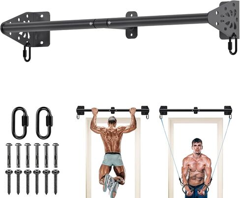 Kipika Wall Mounted Pull Up Bar - Heavy Duty 450 LB Capacity Doorway Chin Up Bar for Home Gym, Sturdy Steel Construction with Resistance Band Hooks | Hanging Exercise Bar for Full Body Workout in Saudi Arabia