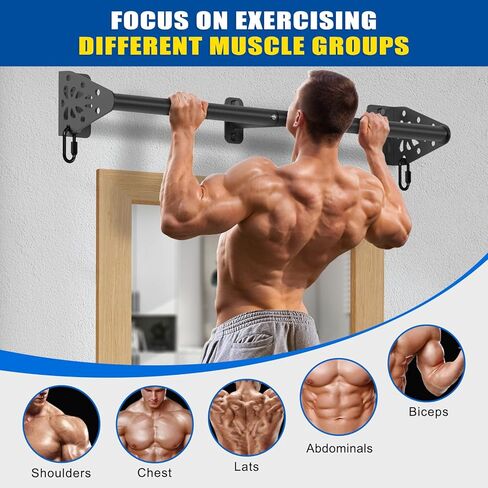 Kipika Wall Mounted Pull Up Bar - Heavy Duty 450 LB Capacity Doorway Chin Up Bar for Home Gym, Sturdy Steel Construction with Resistance Band Hooks | Hanging Exercise Bar for Full Body Workout in Saudi Arabia