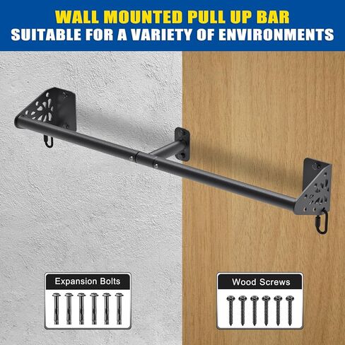 Kipika Wall Mounted Pull Up Bar - Heavy Duty 450 LB Capacity Doorway Chin Up Bar for Home Gym, Sturdy Steel Construction with Resistance Band Hooks | Hanging Exercise Bar for Full Body Workout in Saudi Arabia