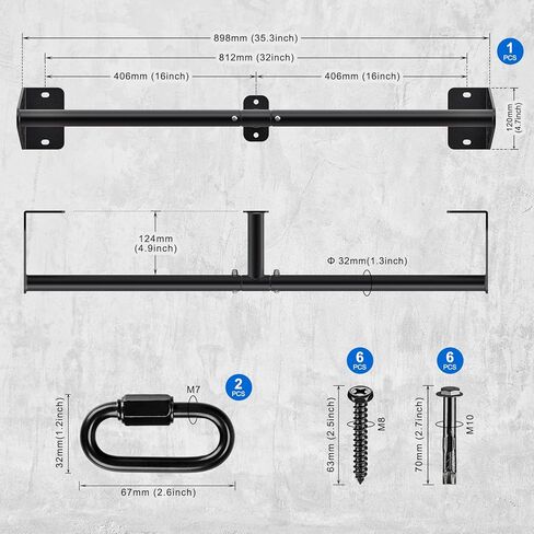Kipika Wall Mounted Pull Up Bar - Heavy Duty 450 LB Capacity Doorway Chin Up Bar for Home Gym, Sturdy Steel Construction with Resistance Band Hooks | Hanging Exercise Bar for Full Body Workout in Saudi Arabia