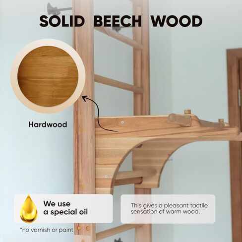 قضبان حائط سلم سويدية للأطفال والكبار، مصنوعة من خشب الزان الصلب، تتحمل أحمالًا تصل إلى 880 رطلاً، مع شريط سحب قابل للإزالة، وبار غمس، والجمباز والتمارين الرياضية في صالة الألعاب الرياضية إندور in Kuwait