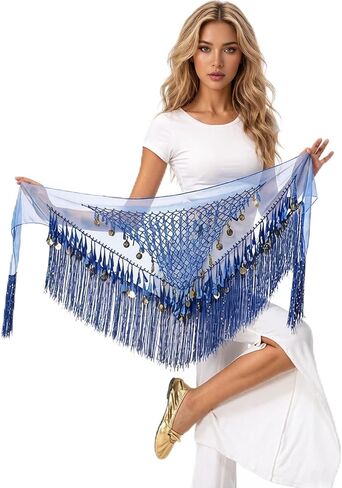 Women Belly Dance Hip Scarves Fringed Sequined Triangle Skirt Used for Professional Competitions in Kuwait