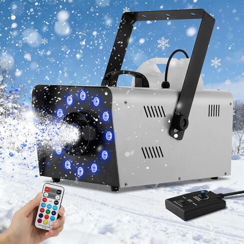 TCFUNDY Snow Machine with 12 LED Lights, 1500W Snow Making Machine with 9 Color Lights Effect Snowflake Maker with Remote Control in Kuwait